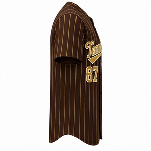 Camiseta de Béisbol Personalizada con Rayas Doradas Marrones, Nombre del Equipo y Número Cosidos, Sublimada de Alta Calidad, Estilo Vintage Hip Hop para Hombre, con Botones - Product Image 5