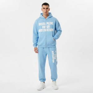 Ensemble de survêtement polaire deux pièces pour homme, style hip-hop, avec sweat à capuche zippé imprimé et pantalon de jogging à cordon de serrage, idéal pour l'hiver - Product Image 1