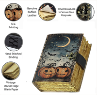 NEW ERA - Diario de Cuero Hecho a Mano para Halloween, Tapa Dura, Cosido con Hilo, 100 Hojas, Personalizable, Libro de Brujería Gótica