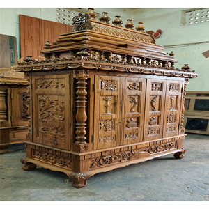 Temple en bois sculpté de designer avec motifs croix gammées et Om Mandir en bois de luxe avec motifs Om et croix gammée Temple hindou traditionnel - Product Image 1
