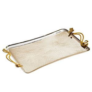 Plateau de service décoratif en métal martelé de style moderne avec poignées dorées, parfait pour la décoration intérieure et comme centre de table, au meilleur prix - Product Image 1