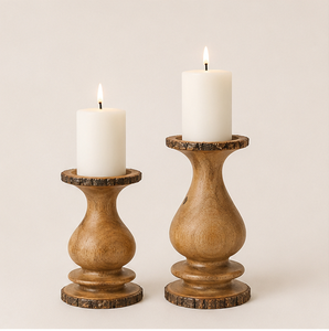 Handcrafted Rustic Mango Wood Pillar Candle Holder Set With Natural Bark Edge Vintage Farmhouse Table Centerpiece For Home Decor - Product Image 1