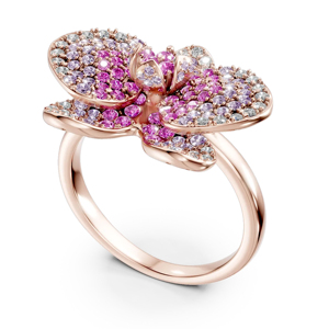 Rose <b>Gold</b> Flower <b>Cocktail</b> <b>Ring</b> With Pink Crystal Pave Setting Women's Romantic Jewelry - Product Image 1