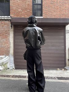 Men Women's Black PU <b>Leather</b> Bomber Jacket Full Sleeve Cropped Fit All Seasons Style - Product Image 4