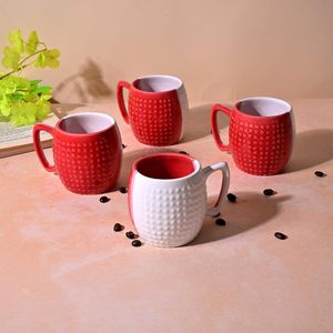 Lovely <b>Red</b> & White Dot Pattern Ceramic Cup Set Farmhouse Style Glazed <b>Microwave</b> Safe Mugs Set of 4 - Product Image 4