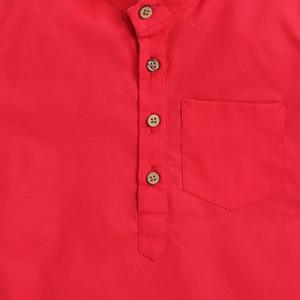 Polka Tots Media Manga Corta Kurta Floral Placket and roll over loop-Rosa - Product Image 3