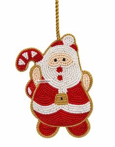 Adorno Navideño de Santa Claus Hecho a Mano con Cuentas, Decoración Artesanal Roja y Blanca para Árbol de Navidad, Fashion Mart Delhi - Product Image 1