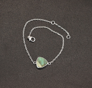 Top Quality Solid 925 Silver Labradorite <b>Gemstone</b> 10mm Triangle Bezel Setting Rhodium Plated Chain Minimalist <b>Bracelet</b> For Women - Product Image 5