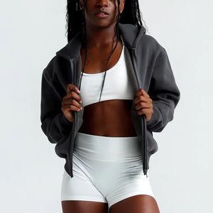 Sudadera Corta con Capucha para Mujer, Estilo Nuevo, Forro Polar Grueso, Logotipo Personalizado, Cierre de Cremallera, Manga Larga, Servicio OEM - Product Image 5