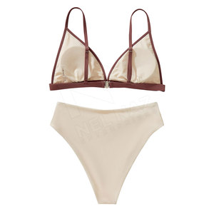 Womens High Waisted <b>Bikini</b> <b>Set</b> Two Piece <b>Triangle</b> Swimsuit Contrast Trim Bathing Suit Custom Logo Swimwear - Product Image 5
