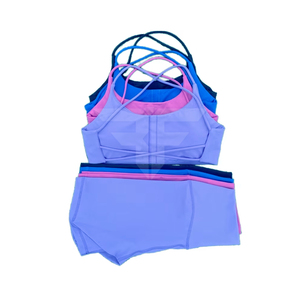 Solid Color Elastic Waist Anti-Bacterial Fitness Suit High Waist Strapless Short Legging Front Sports <b>Bra</b> Women 2 Piece Athletic - Product Image 1