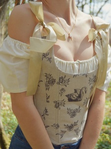 New Arrival Custom Made <b>Corset</b> Stays Sleeveless Tank <b>Top</b> Short 100% Cotton Floral <b>Pattern</b> Vintage Style Breathable Eco-Friendly - Product Image 3