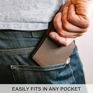 Men's Top Grain Leather <b>RFID</b> <b>Blocking</b> Bifold <b>Wallet</b> Slim Design 8 Card Slots 2 ID Windows Extra Capacity Ultra Strong Stitching - Product Image 4