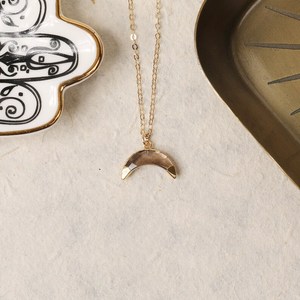 Unique Smoky Quartz Horn <b>Moon</b> Pendant 925 Silver Gold Plated Chain Dainty Layering <b>Charm</b> Handmade Vintage Engagement Jewelry - Product Image 3