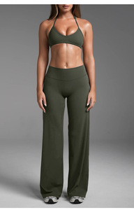 Women's 3-Piece <b>Flare</b> Pants Workout Set Solid Elastic Waist Sports Bra Running Tank Top <b>Flare</b> <b>Leggings</b> Custom Front Quick - Product Image 2