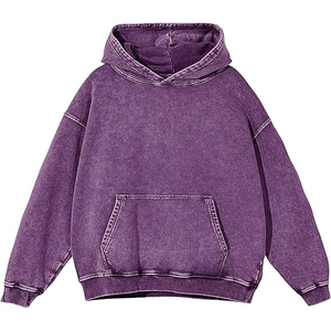 Hoodie court et ample délavé pour femme, silhouette oversize, style vintage Y2K streetwear, en molleton bouclette 350 g/m² - Product Image 1