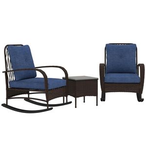 Set di Mobili da Terrazza in 3 Pezzi, Sedia a Dondolo Marrone con Tavolino per Arredo Giardino - Product Image 5