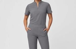 Ensemble de blouses médicales grises pour femmes, manches courtes, col zippé, pantalon, uniforme d'hôpital - Product Image 5