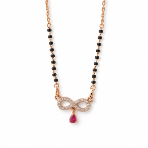 18K <b>Rose</b> Gold <b>Infinity</b> Mangalsutra Necklace with Black Beads Diamond and Pear Shape Ruby Gemstone High Polish Women Wedding Gift - Product Image 2