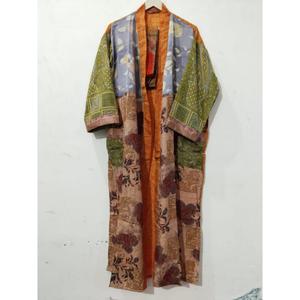 Robe Kimono Maxi Vintage en Soie Recyclée pour Femme, Élégante, Patchwork, Col en V, Cordon de Serrage, Respirante, Séchage Rapide, Idéale pour l'Été - Product Image 6