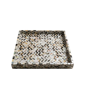 Plateau ottoman en résine de luxe personnalisé avec motif géométrique en mosaïque, accessoire de décoration intérieure durable fait à la main - Product Image 1