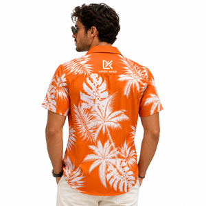 Custom Men Hawaiian <b>Camp</b> Collar Button Orange <b>Shirt</b> Premium 100% Polyester Tropical Palm Print Sublimation Quick Dry - Product Image 4