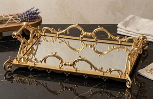 Rectangular Gold Plated Storage <b>Tray</b> With <b>Mirrored</b> Finish Classic Design For Table Use - Product Image 5