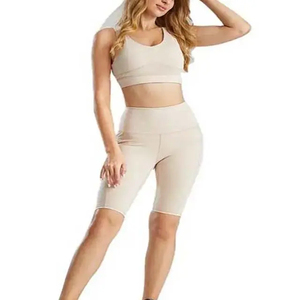 Women's 2-Piece Sports Bra Shorts Set Solid Color Breathable Spandex Knitted <b>High</b> Stretch Above <b>Knee</b> Sporty Workout Activewear - Product Image 6