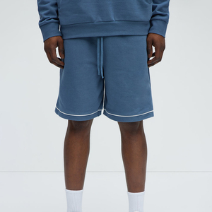 Shorts Bermuda en coton bleu pour homme, taille mi-haute, décontractés, couleur unie, tissu tricoté respirant - Product Image 4
