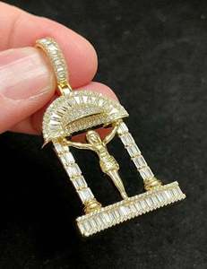 Iced Out Gold Crucifix Pendant with Pillar Frame VVS Moissanite Hip Hop Luxury Jesus <b>Cross</b> <b>Necklace</b> - Product Image 3