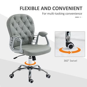 Button Tufted Gray Desk <b>Chair</b> for Home Office Executive <b>Chair</b> <b>Padded</b> Armrests Adjustable Height Swivel Wheels BIFMA Certified - Product Image 6