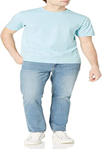 T-shirt à manches courtes pour homme, col rond, couleur unie, jersey de coton respirant, coupe classique, style décontracté, bleu clair et marine - Product Image 3