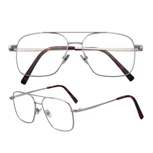 نظارات كلاسيكية مربعة الحجم كبيرة الحجم مضادة للأشعة الزرقاء بإطار معدني نظارات بصرية أنيقة للنساء والرجال نظارات جسر مزدوجة