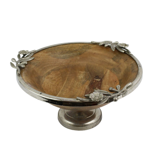 Bol de service en bois de manguier avec base en métal, forme ronde, pour table à manger, bols décoratifs pour salades et soupes - Product Image 1