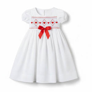 ชุดเดรสเด็กผู้หญิงลายหัวใจวาเลนไทน์น่ารักพร้อมโบว์ริบบิ้น - Product Image 1