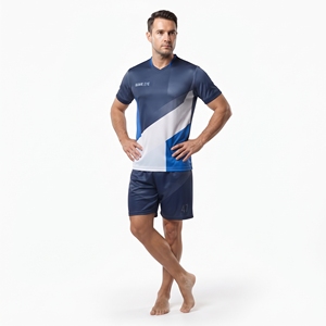 Camiseta de entrenamiento de fútbol personalizada OEM para hombre, nombre del jugador personalizado, nombre del equipo, 100% poliéster, cuello en V, conjunto de camiseta de manga corta y pantalones cortos - Product Image 2