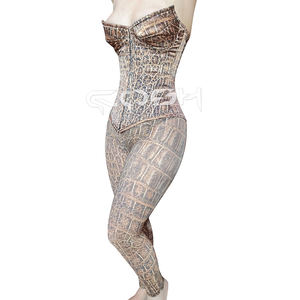 Corsé con estampado de piel de cocodrilo personalizado, con varillas de acero y leggings a juego de cintura alta |   Conjunto de Corsé de Moda para Mujer OEM - Product Image 3