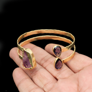 Brazalete de Plata Chapado en Oro con Amatista, Ajustable, Abierto, con Piedras Preciosas, para Regalo de Boda, para Mujer, Ortodoxo, SHAHNAZ GEMS - Product Image 3