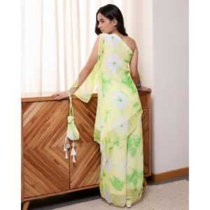 Ensemble Kurta Bohème Vannes à une épaule en vert, taille XS, en tissu mousseline - Product Image 2