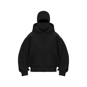 Sweat-shirts à capuche personnalisés pour hommes, 100% coton, épais, surdimensionnés, à double capuche, zippés, à épaules tombantes - Product Image 2