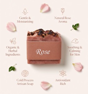 Natural Rose Cold Process Handmade <b>Soap</b> Bar-Gentle Moisturizing Sensitive Skin Care Herbal <b>Soap</b> Export - Product Image 3