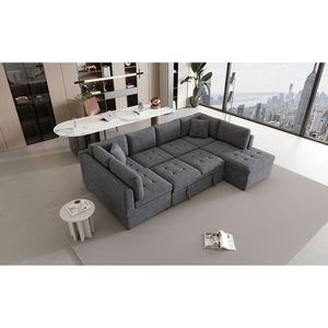 Divano Sezionale a U Oversize da 300 cm con Letto Estraibile e Due Cuscini Decorativi Grigi per Soggiorno - Product Image 2