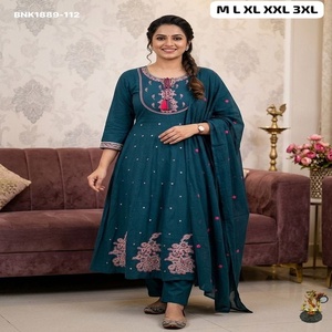 Colección Premium de Algodón Puro con Bordado Multihilo, Conjunto Anarkali Kurti-Pantalón-Dupatta, Proveedor de la India - Product Image 1