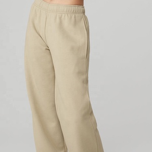 Pantalon de survêtement en coton beige pour homme, taille élastique, décontracté, avec poches latérales, tricoté mi-lourd, idéal pour l'automne - Product Image 2