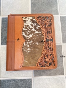 Western Cowhide leather Hand Tooled Zipper Lock Business Portfolio Binder Manufacture Document <b>Folder</b> With <b>Card</b> Holder - Product Image 2
