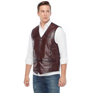 Men's Plus Size <b>Brown</b> V-Neck Leather Look <b>Vest</b> Casual Outerwear Single Breasted With Button Closure High Quality Windproof - Product Image 5