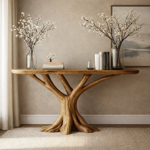 Sculptural Wood Console <b>Table</b> Natural Driftwood Inspired Design Handmade Unique Entryway Decor Bespoke Solid Wood Furniture - Product Image 1