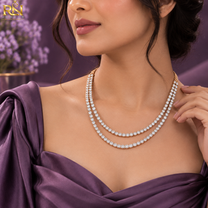 Collar de tenis de doble capa con diamantes cultivados en laboratorio |   Collar de Cadena de Diamantes de Dos Hileras Elegante en Oro Sólido de 9K, 14K y 18K - Product Image 2