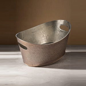 Antique Copper Hammered Oval <b>Ice</b> Bucket With Cutout Handles Modern Party Champagne Wine Chilling Beverage Tub Party Tableware - Product Image 2