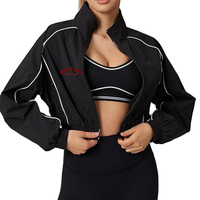 Veste coupe-vent en polyester froissé de qualité supérieure pour femmes, style streetwear cool, logo personnalisé, coupe courte, maille imperméable, nylon écologique